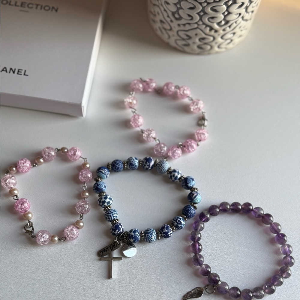 Beaded Bracelets Pink, Purple Blue